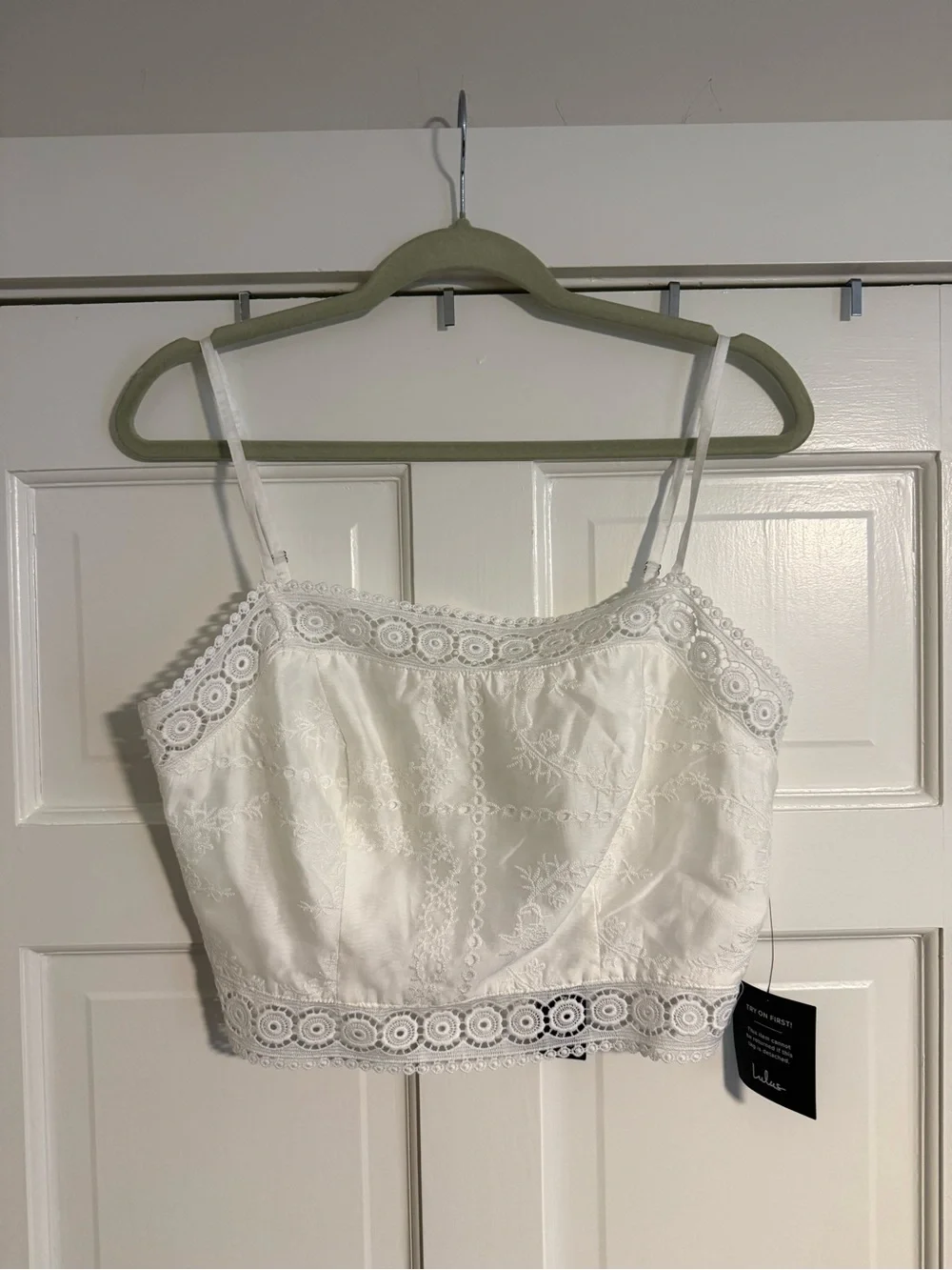 Lulu's White Crochet-Trim Crop Cami